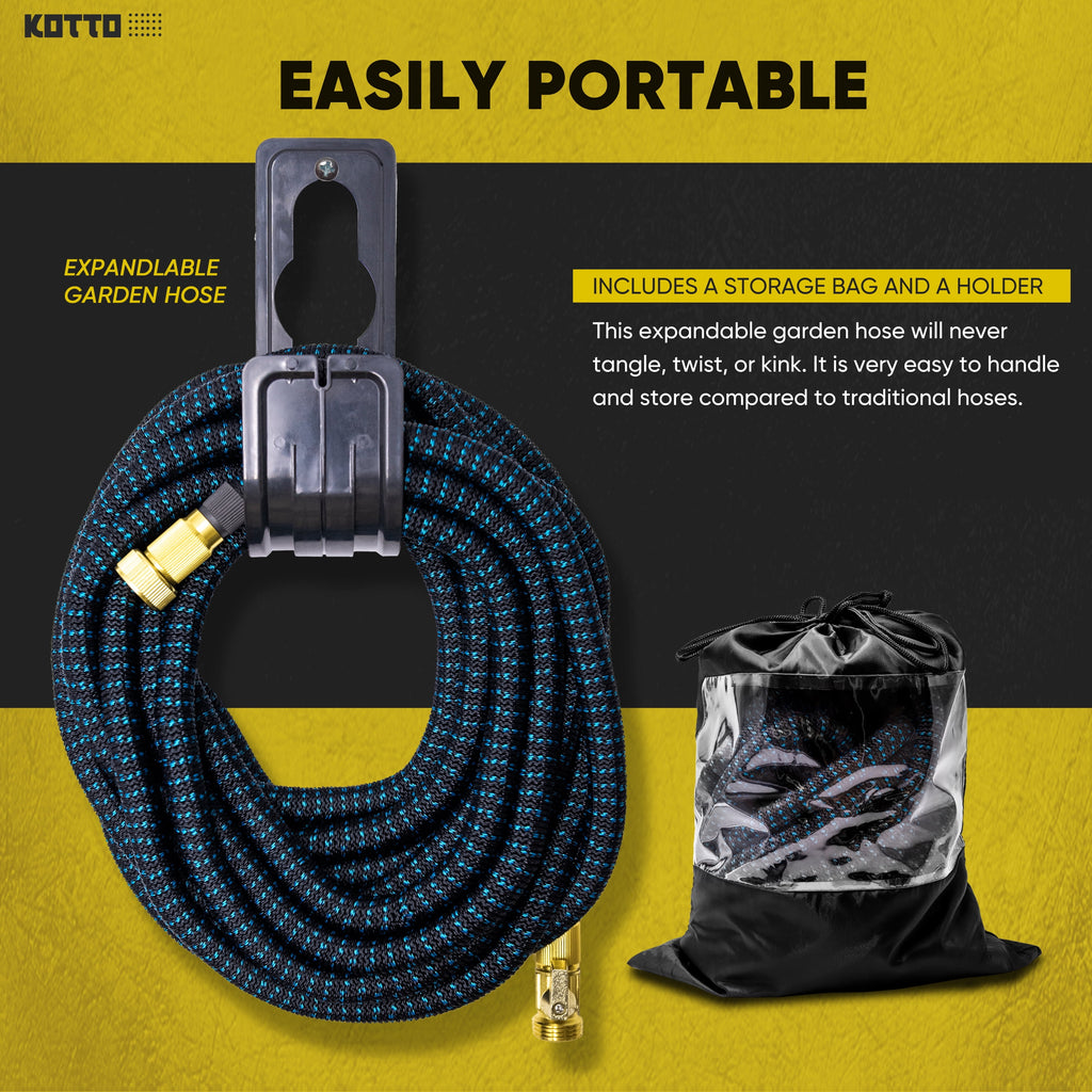 (4 Pack)  100 Ft Expandable Garden Hose, Water Hose for outside with 10 Spray Nozzles, Brass Connector, Leak-Proof, Blue