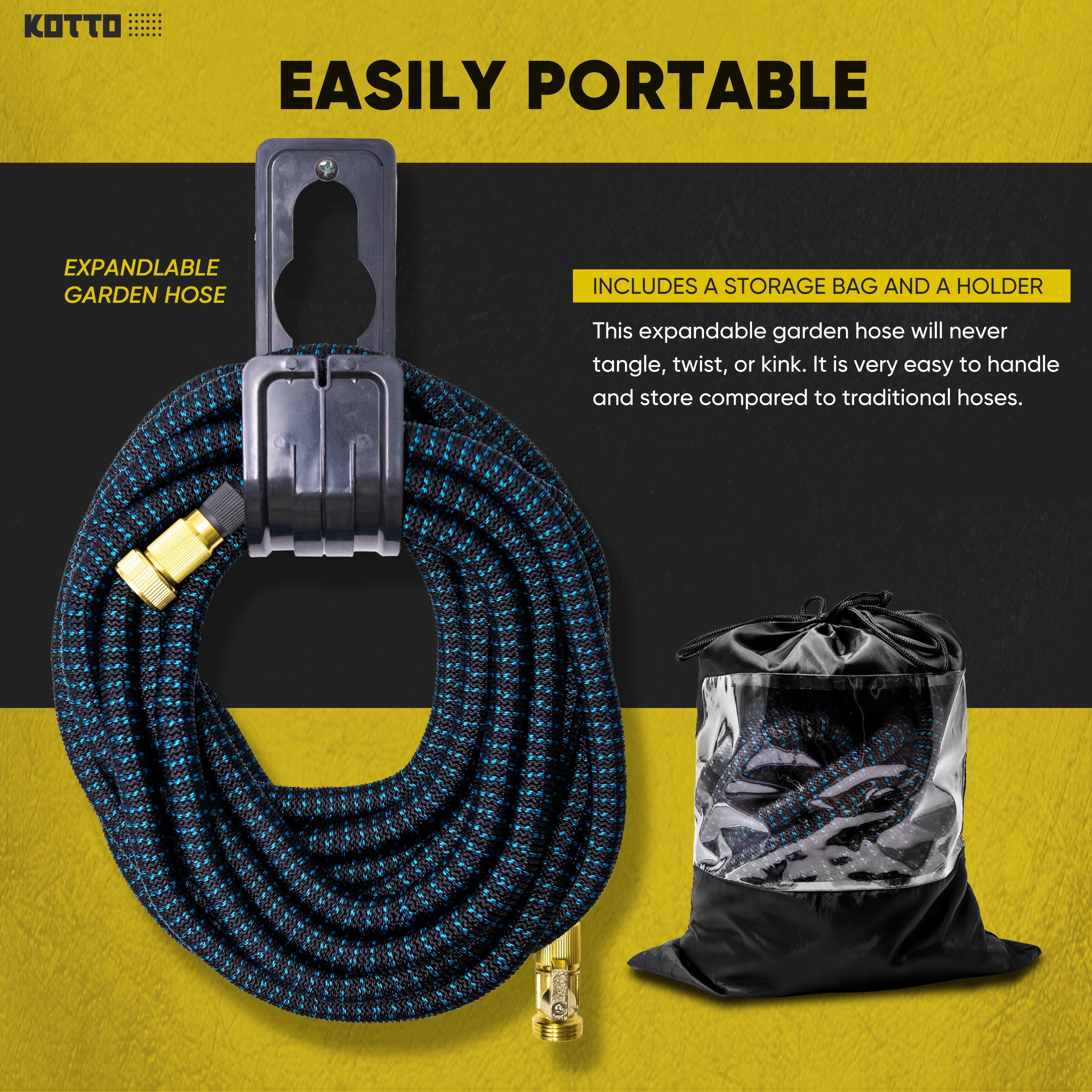 (4 Pack)  100 Ft Expandable Garden Hose, Water Hose for outside with 10 Spray Nozzles, Brass Connector, Leak-Proof, Blue