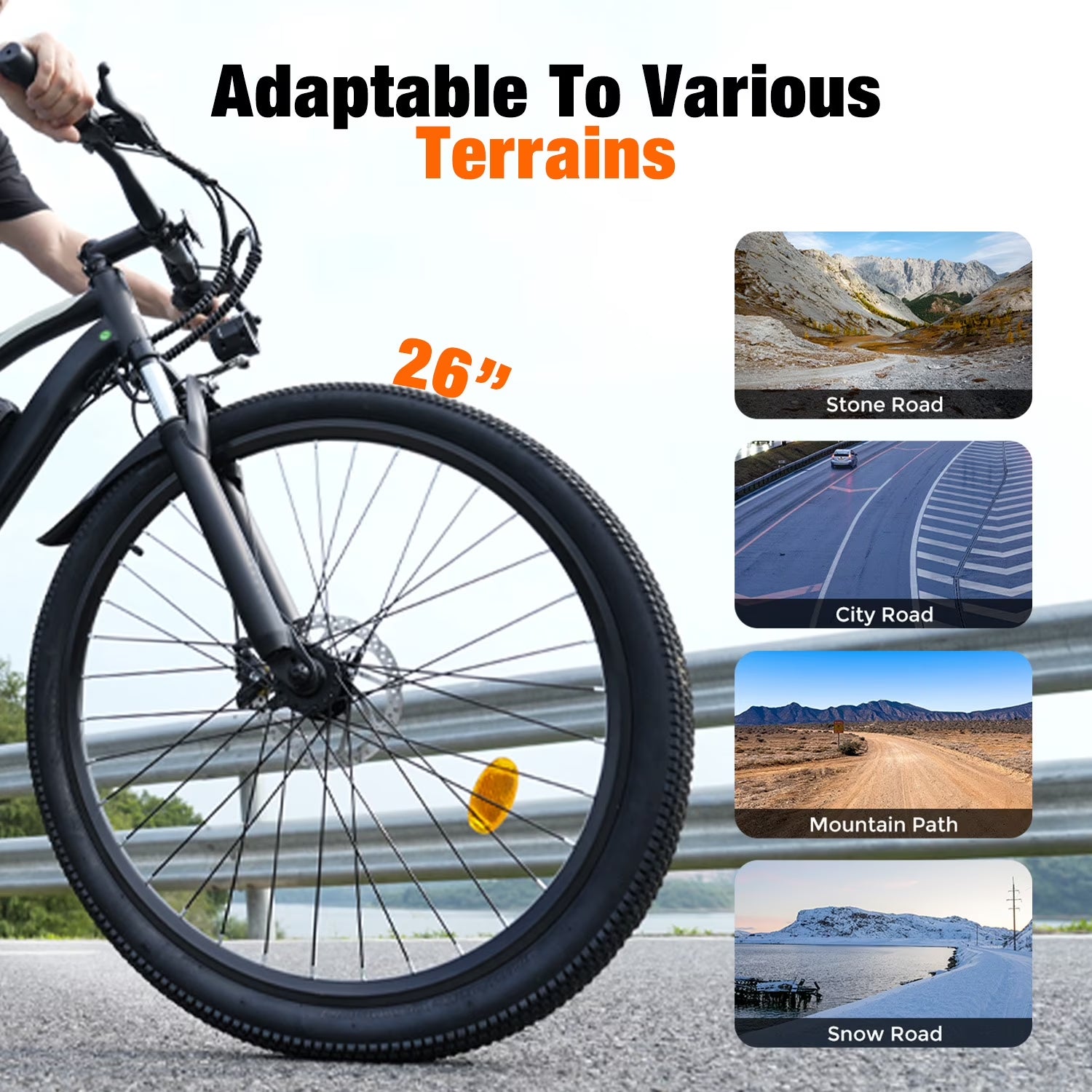 1000W Peak Electric Bike Adult,26" Mountain Bicycle Professional ,Front Dual Shock Absorption Ebike,Up 20MPH,55 Miles,35-Speed, 42V 13AH Removable Battery,White
