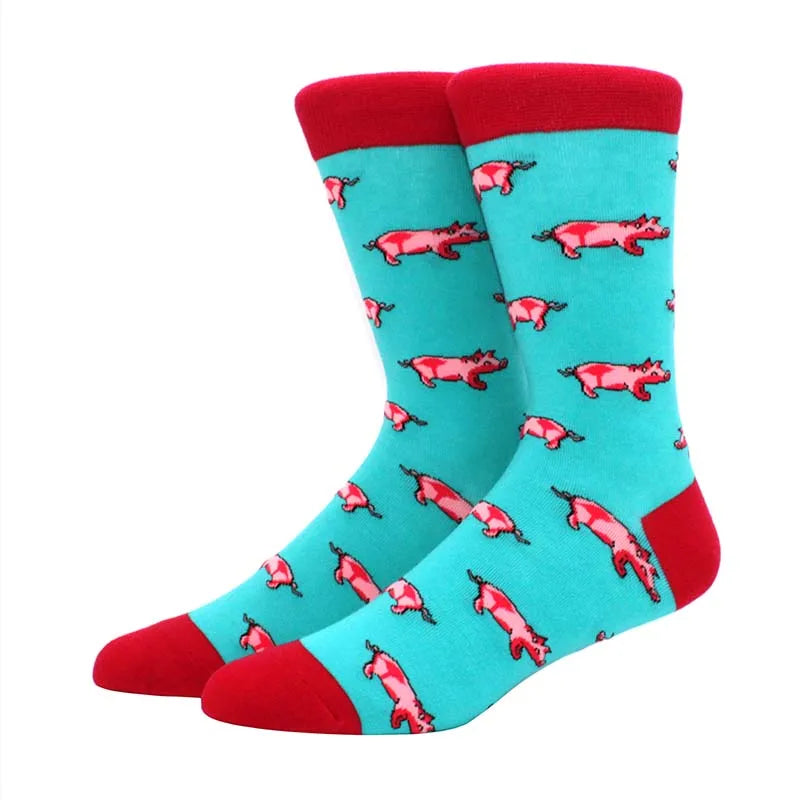 Men'S Fashion Pattern Dress Funky Fun Colorful Socks Luxury Crazy Novelty Dress Socks Cotton Happy Funny Animal Socks