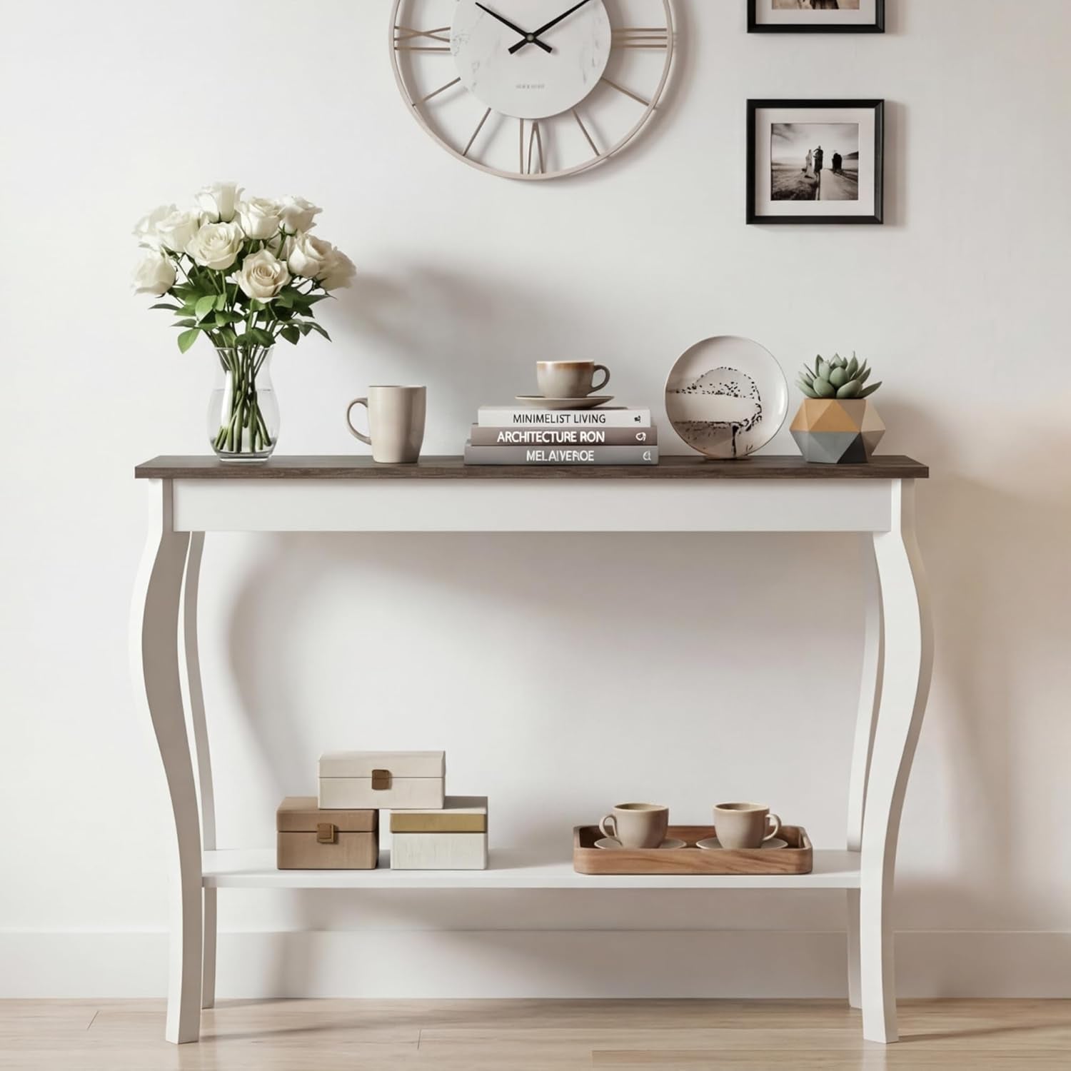 Narrow Console Table, Chic Accent Sofa Table, Entryway Table, 39.3 Inch, Black | Console Table with Curved Legs, Chic Accent Sofa Table with Shelves for Entryway, Living Room, Hallway