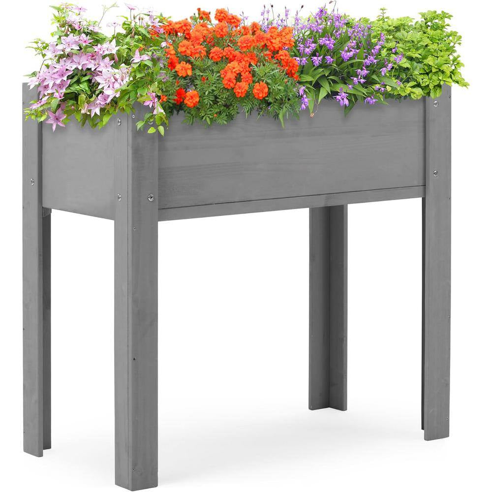 31.00 In. H Rectangle Gray Wood Raised Garden Bed with Legs, Outdoor Garden Raised Planter Box