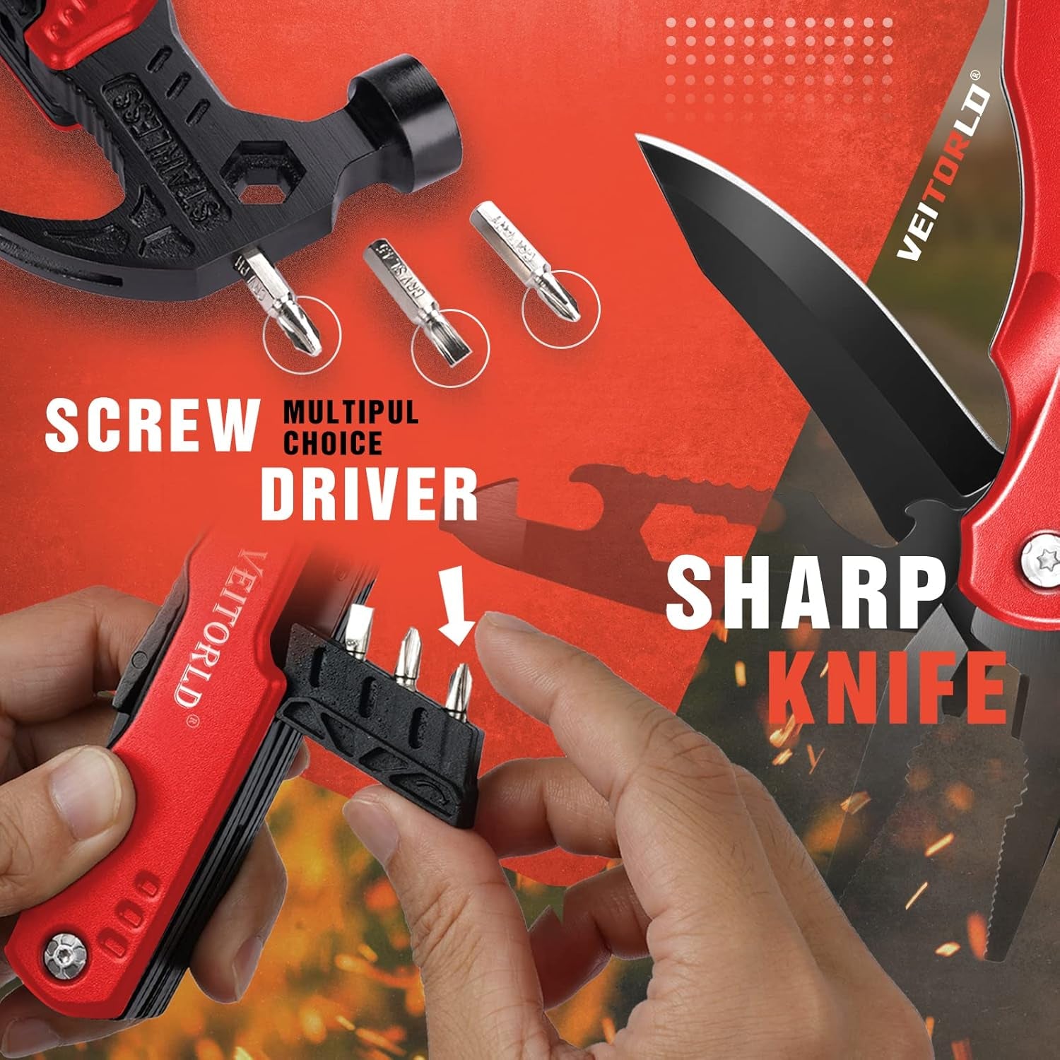 Gifts for Men Women Fathers Day, Anniversary Birthday Gifts Ideas for Dad Grandpa Him, All in One Tools Hammer Multitool, Camping Accessories Survival Gear, Unique Fishing Hunting Tools Gifts