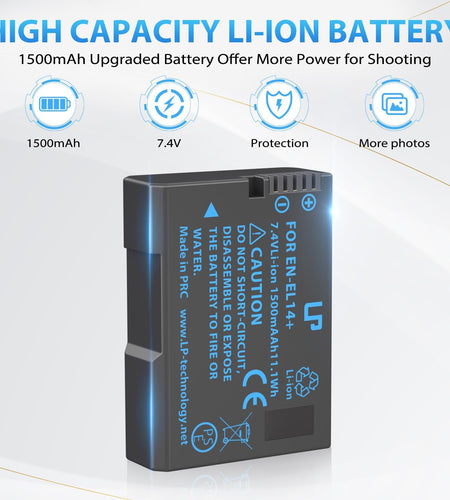 EN-EL14 EN El14A Battery Charger Pack,  Charger Compatible with Nikon D3500, D5600, D3300, D5100, D5500, D3100, D3200, D5200, D5300, D3400, DF, Cooix P7000, P7100, P7700, P7800 Cameras & More