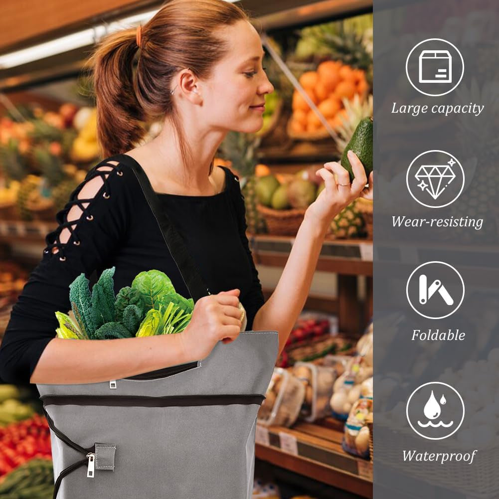 Collapsible Shopping Cart with 360° Swivel Wheels, Portable Folding Trolle-Y Grocery Bag, Reusable Foldable Tote Grocery Cart Large Capacity Used for Travel and Home (Grey)