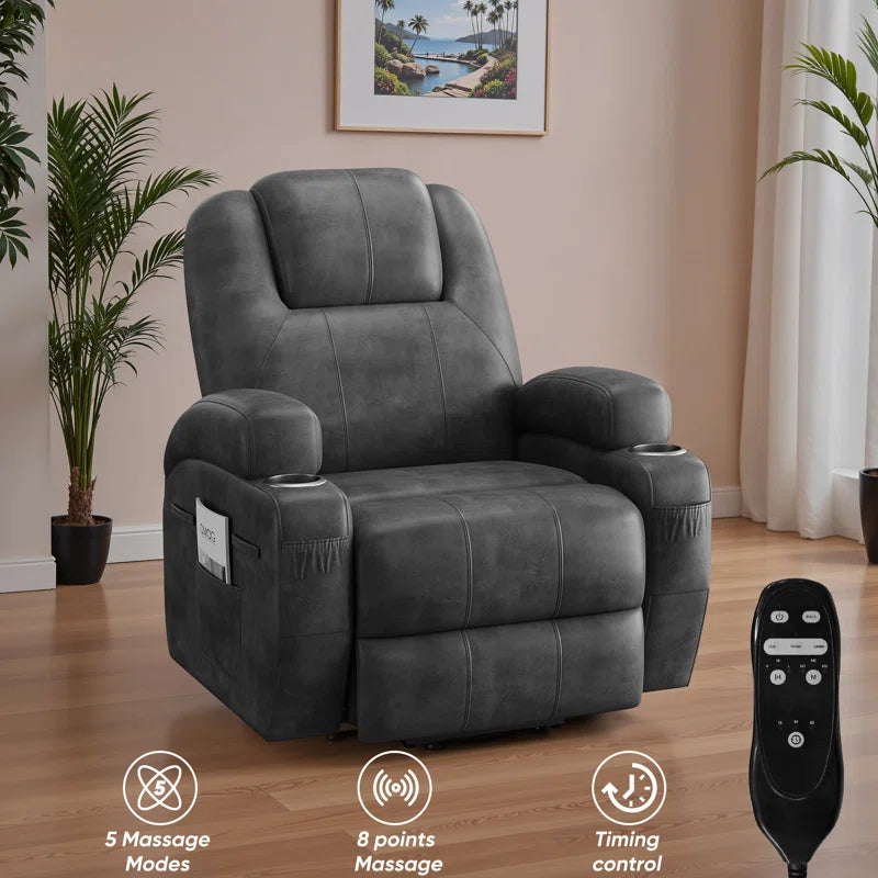 Electric Power Lift Recliner Chair with Massage for Elderly, PU Leather Home Theater Seat with Side Pockets and 2 Cup Holders Ergonomic Lounge Chair Single Sofa for Home Living Room