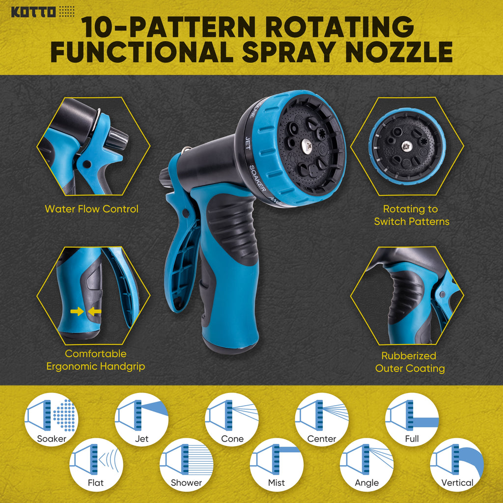 (4 Pack)  100 Ft Expandable Garden Hose, Water Hose for outside with 10 Spray Nozzles, Brass Connector, Leak-Proof, Blue
