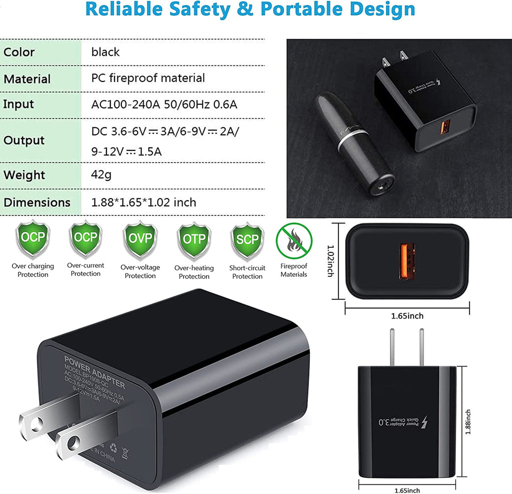 Type C Charger Fast Charger for Samsung Galaxy S25 S24 S23 S22 S21 Z Flip7 Z Fold7 A17 A56 A36 A26 A16 A55 A35 A25 A15 A54 A14 A53 A13,Quick Charge 3.0 Car Charger Wall Adapter +3FT 6FT USB C Cable
