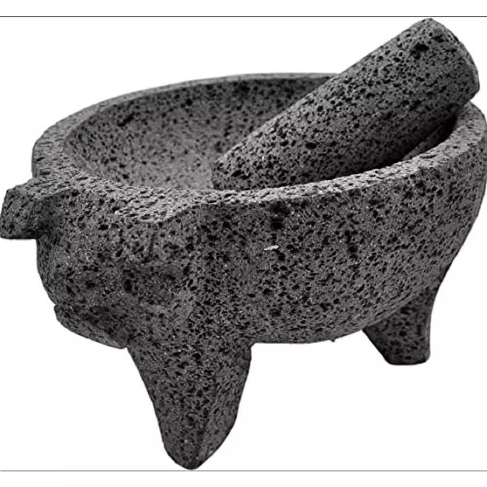 8.6 In. Hand-Made Lava Stone Mortar and Pestle, Spice Grinder, Pig Design