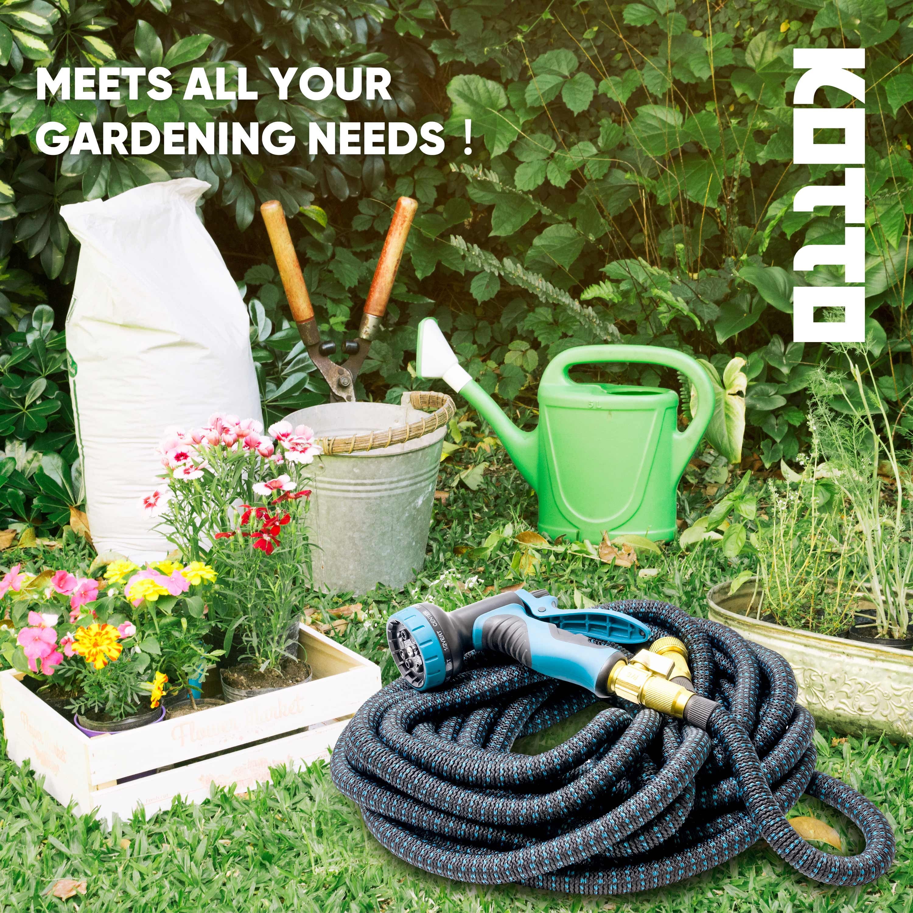 (4 Pack)  100 Ft Expandable Garden Hose, Water Hose for outside with 10 Spray Nozzles, Brass Connector, Leak-Proof, Blue