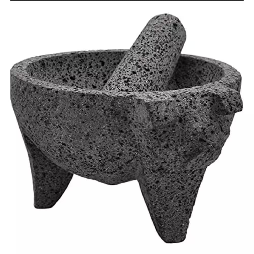 8.6 In. Hand-Made Lava Stone Mortar and Pestle, Spice Grinder, Pig Design