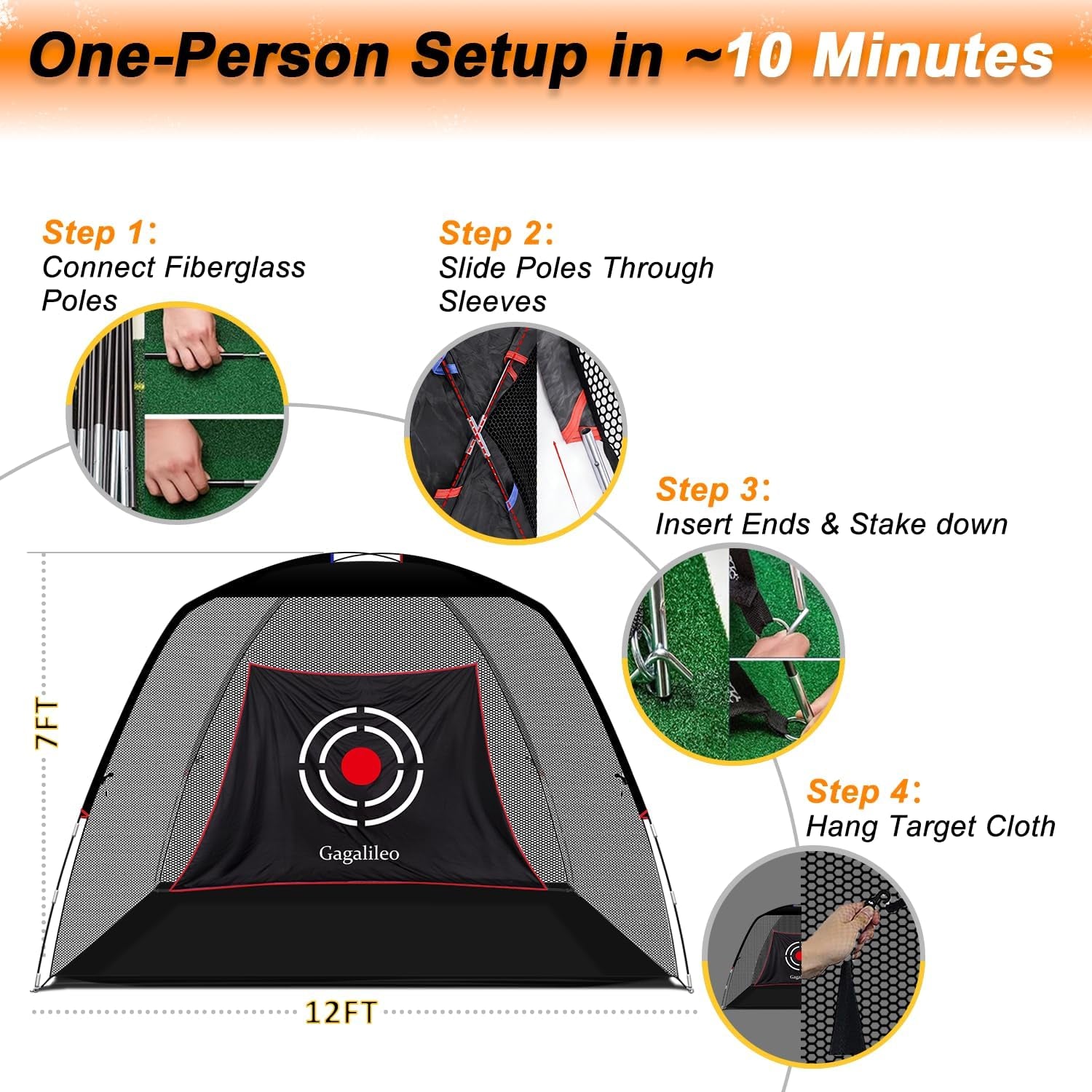 Golf Practice Net.  12 X 7 Ft Professional Backstop with Silent Velvet Target
