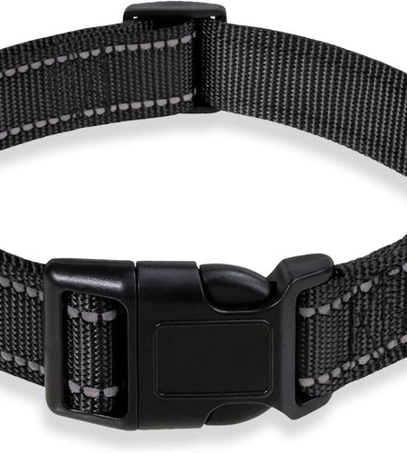 Reflective Dog Collar with Buckle Adjustable Safety Nylon Collars for Small Medium Large Dogs, Black M
