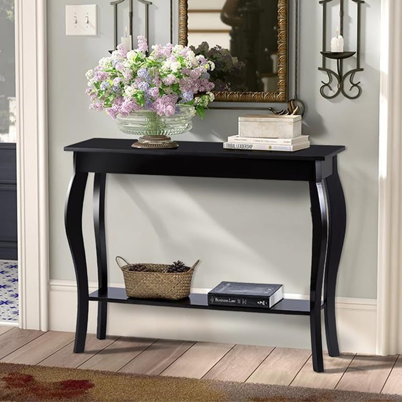 Narrow Console Table, Chic Accent Sofa Table, Entryway Table, 39.3 Inch, Black | Console Table with Curved Legs, Chic Accent Sofa Table with Shelves for Entryway, Living Room, Hallway