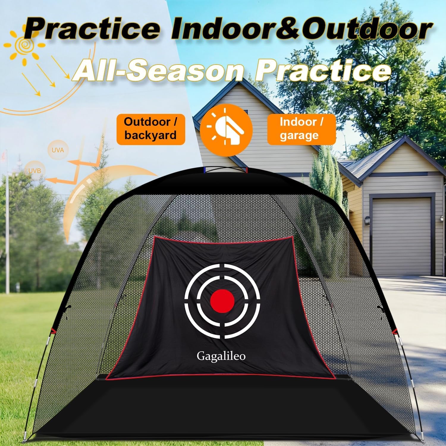 Golf Practice Net.  12 X 7 Ft Professional Backstop with Silent Velvet Target