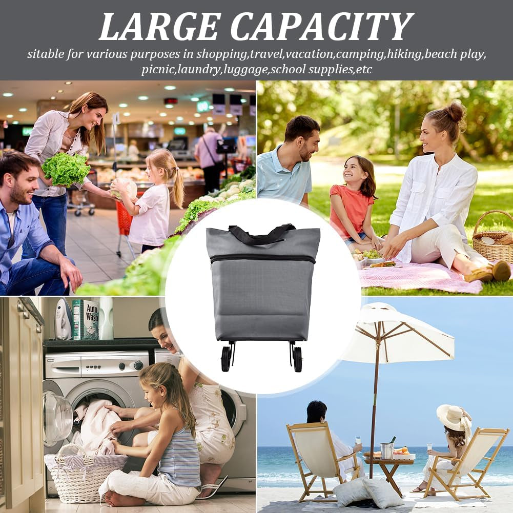 Collapsible Shopping Cart with 360° Swivel Wheels, Portable Folding Trolle-Y Grocery Bag, Reusable Foldable Tote Grocery Cart Large Capacity Used for Travel and Home (Grey)