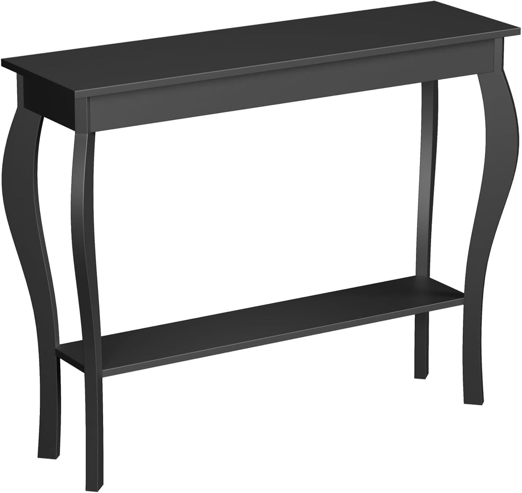 Narrow Console Table, Chic Accent Sofa Table, Entryway Table, 39.3 Inch, Black | Console Table with Curved Legs, Chic Accent Sofa Table with Shelves for Entryway, Living Room, Hallway