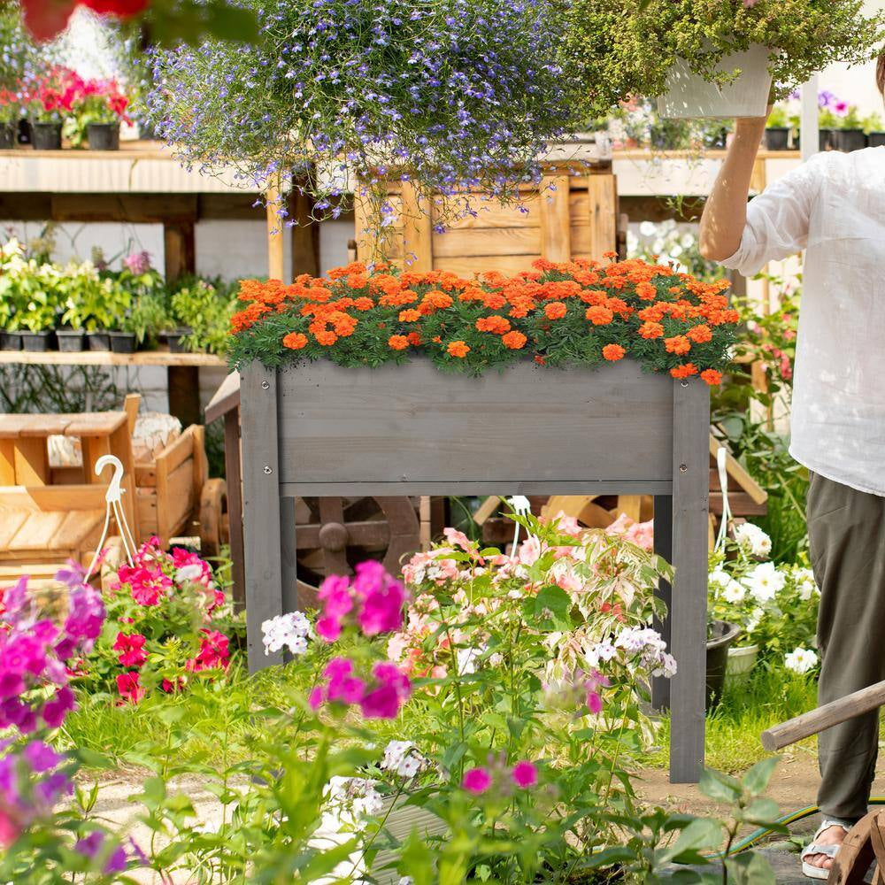 31.00 In. H Rectangle Gray Wood Raised Garden Bed with Legs, Outdoor Garden Raised Planter Box