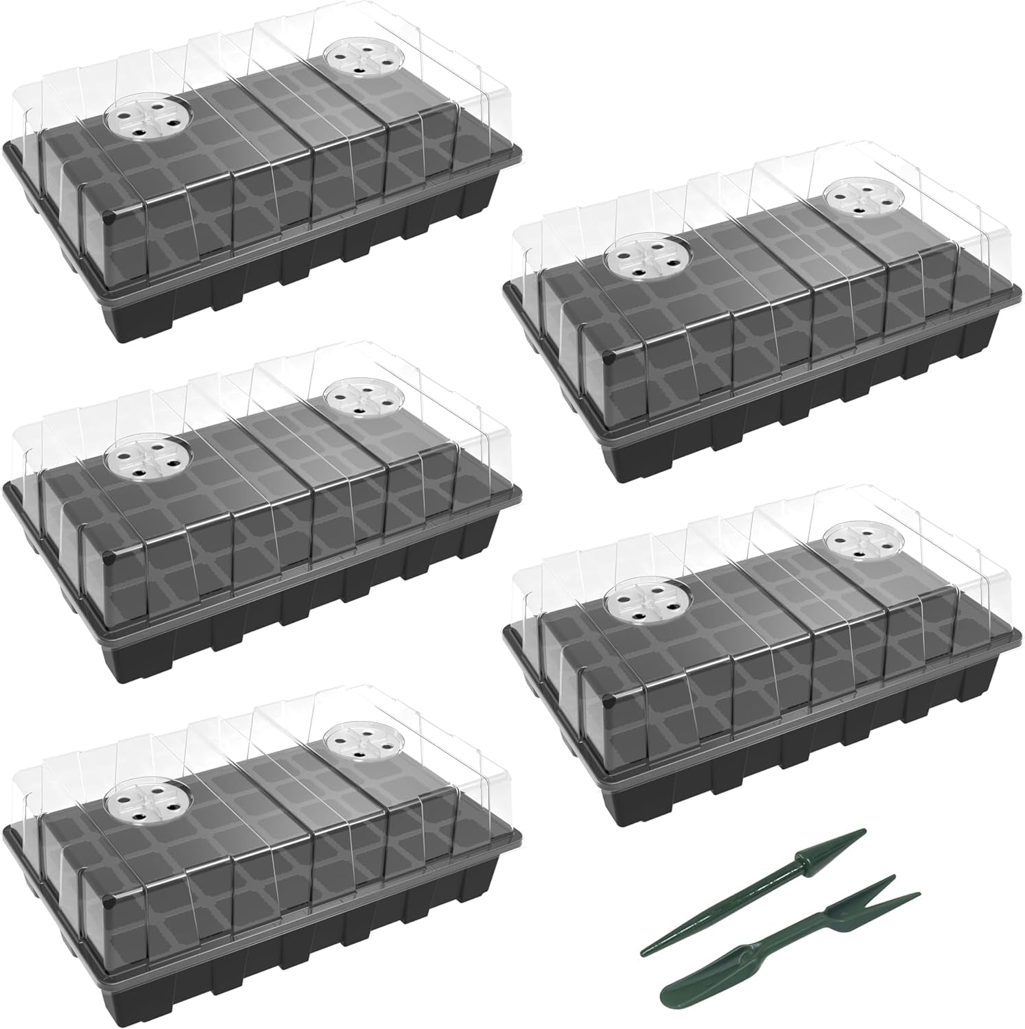 5-Set Seed Starter Tray Kits, Durable Plant Germination Trays with Humidity Vented Domes and Bases, Ideal for Seed Starting, Indoor Gardening, and Greenhouse (Total 200 Cells)