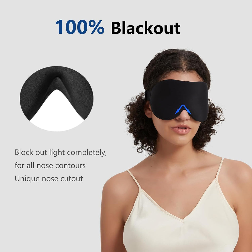 Sleep Mask Memory Foam Contoured Eye Cups for Women and Men, Soft 3D Blackout Eye Mask for Sleeping No Pressure on Eyelids and Eyelashes Protection, Earplugs Set, Black