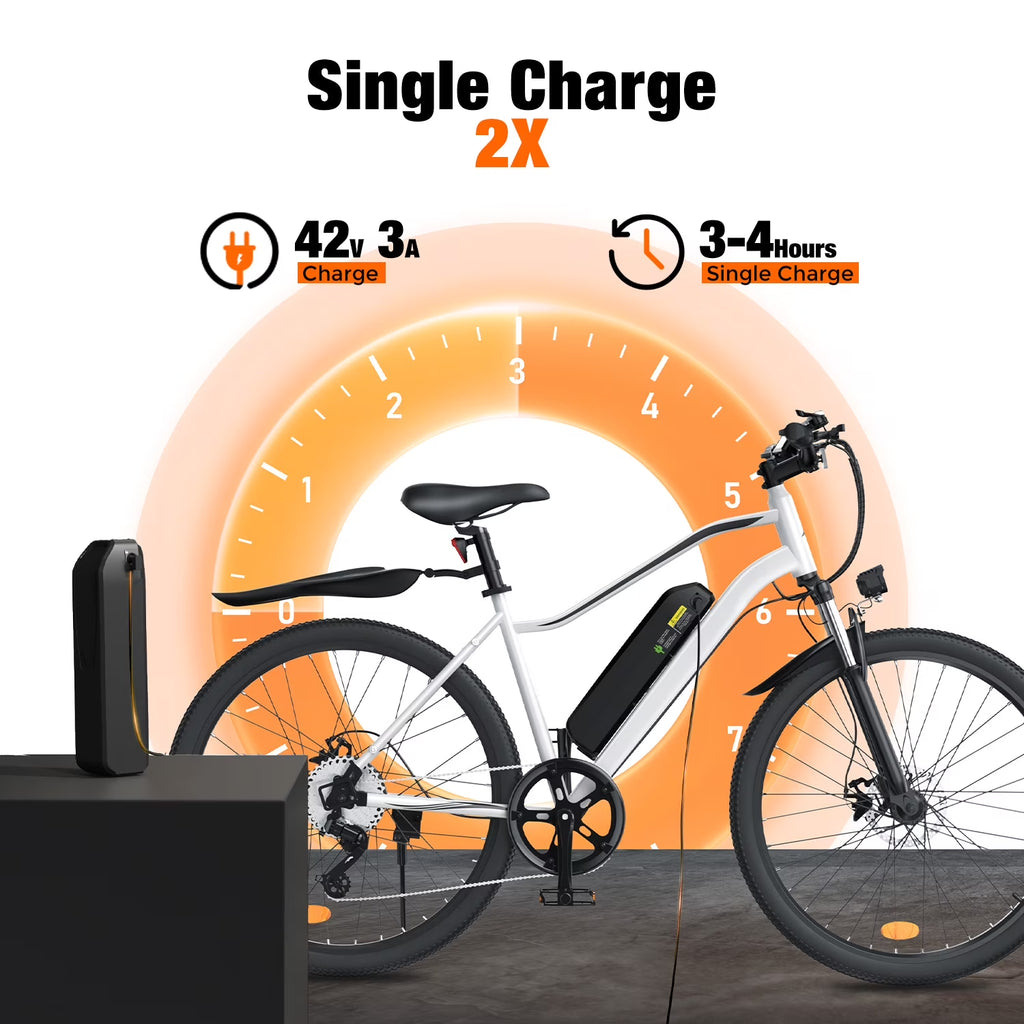1000W Peak Electric Bike Adult,26" Mountain Bicycle Professional ,Front Dual Shock Absorption Ebike,Up 20MPH,55 Miles,35-Speed, 42V 13AH Removable Battery,White