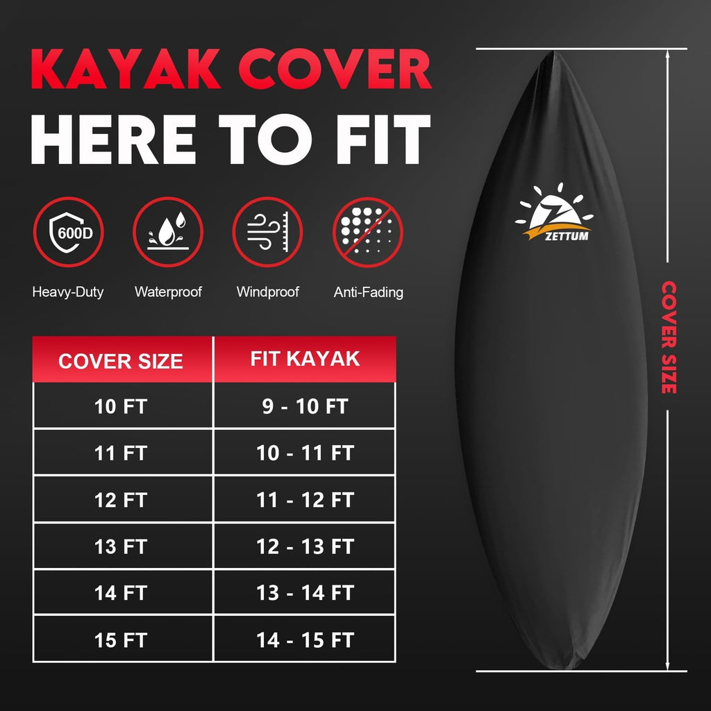Kayak Cover 15 FT - 600D Kayak Canoe Cover for Outdoor Storage Heavy Duty & W...