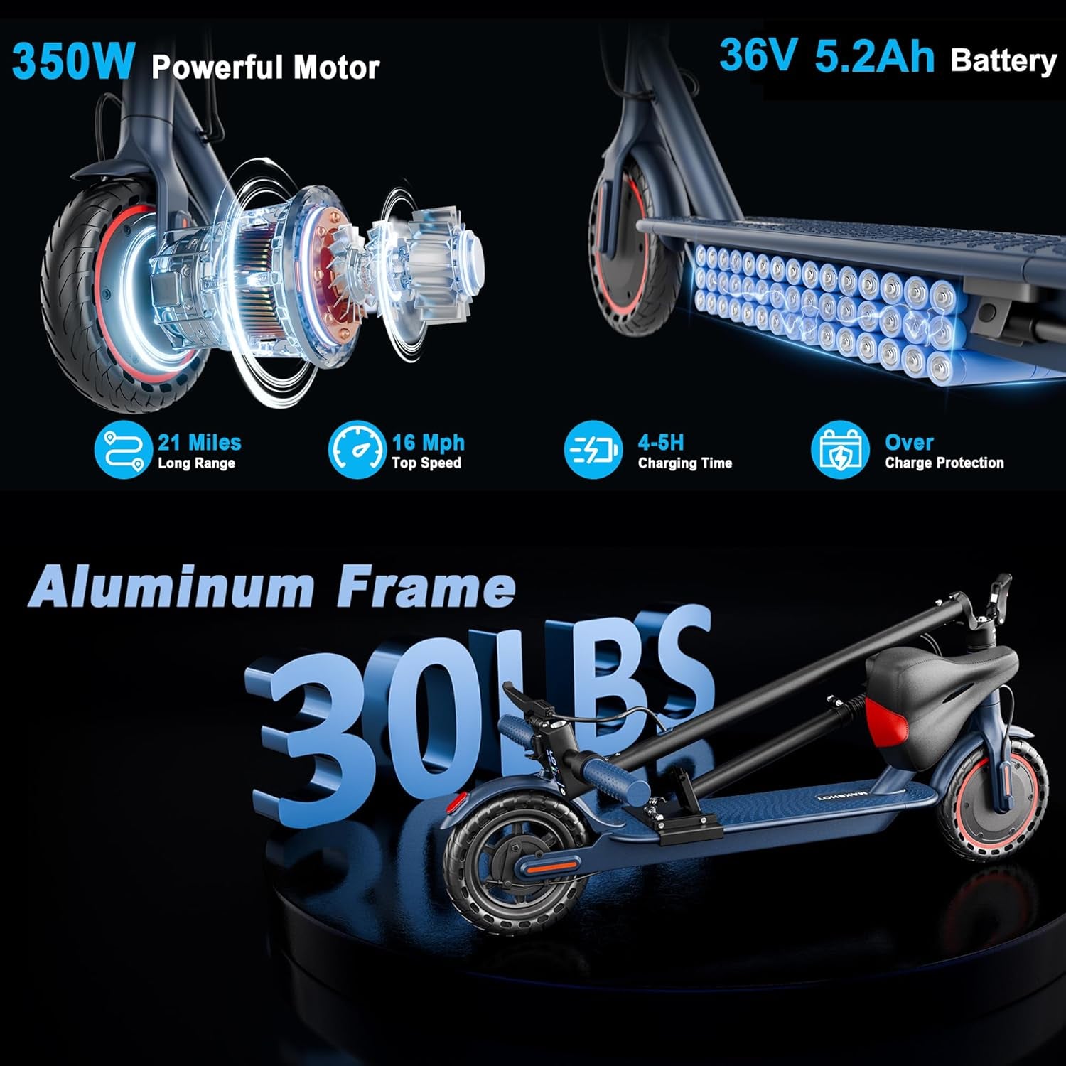 Electric Scooter with Seat, 350W Folding Scooter for Adults & Teens | Seated Folding Electric Scooter with 350W Motor, Battery Option, 8.5" Solid Tires, Dual Brake for Teens, Student and Commuter