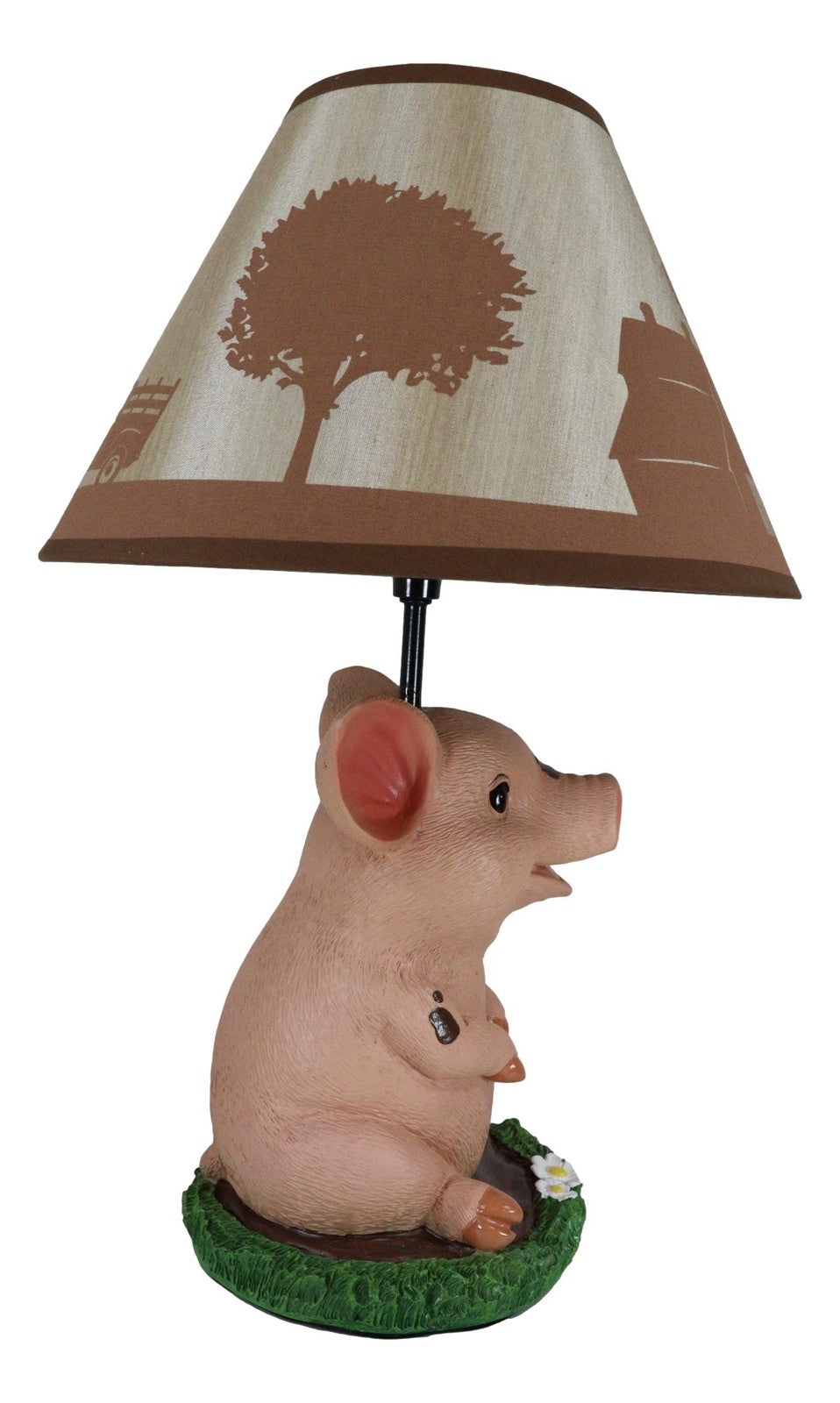Rustic Farm Country Pink Piglet Desktop Table Lamp with Shade