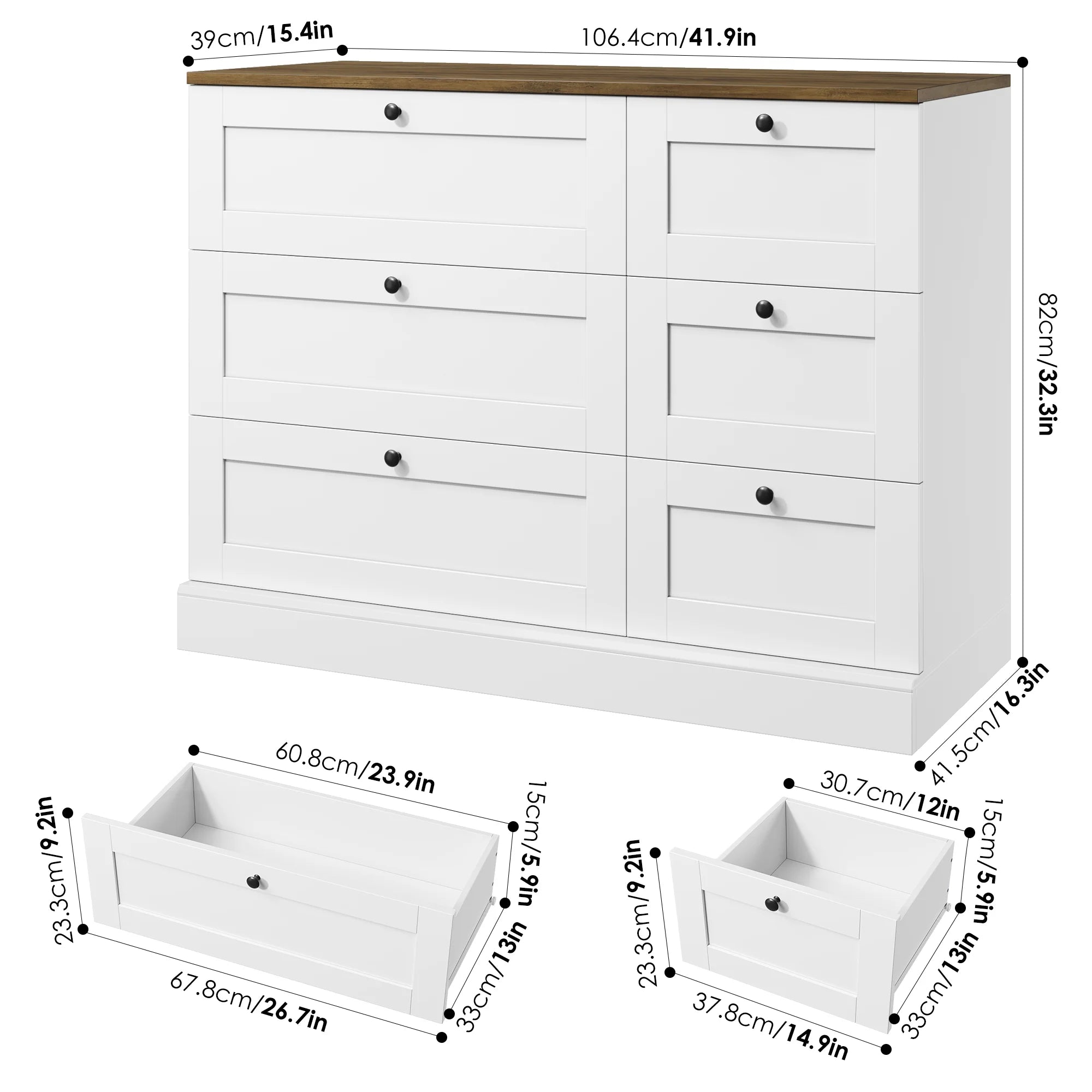 6 Drawer White Dresser for Bedroom, Modern Wood Storage Cabinet Chest of Drawer for Living Room Entryway