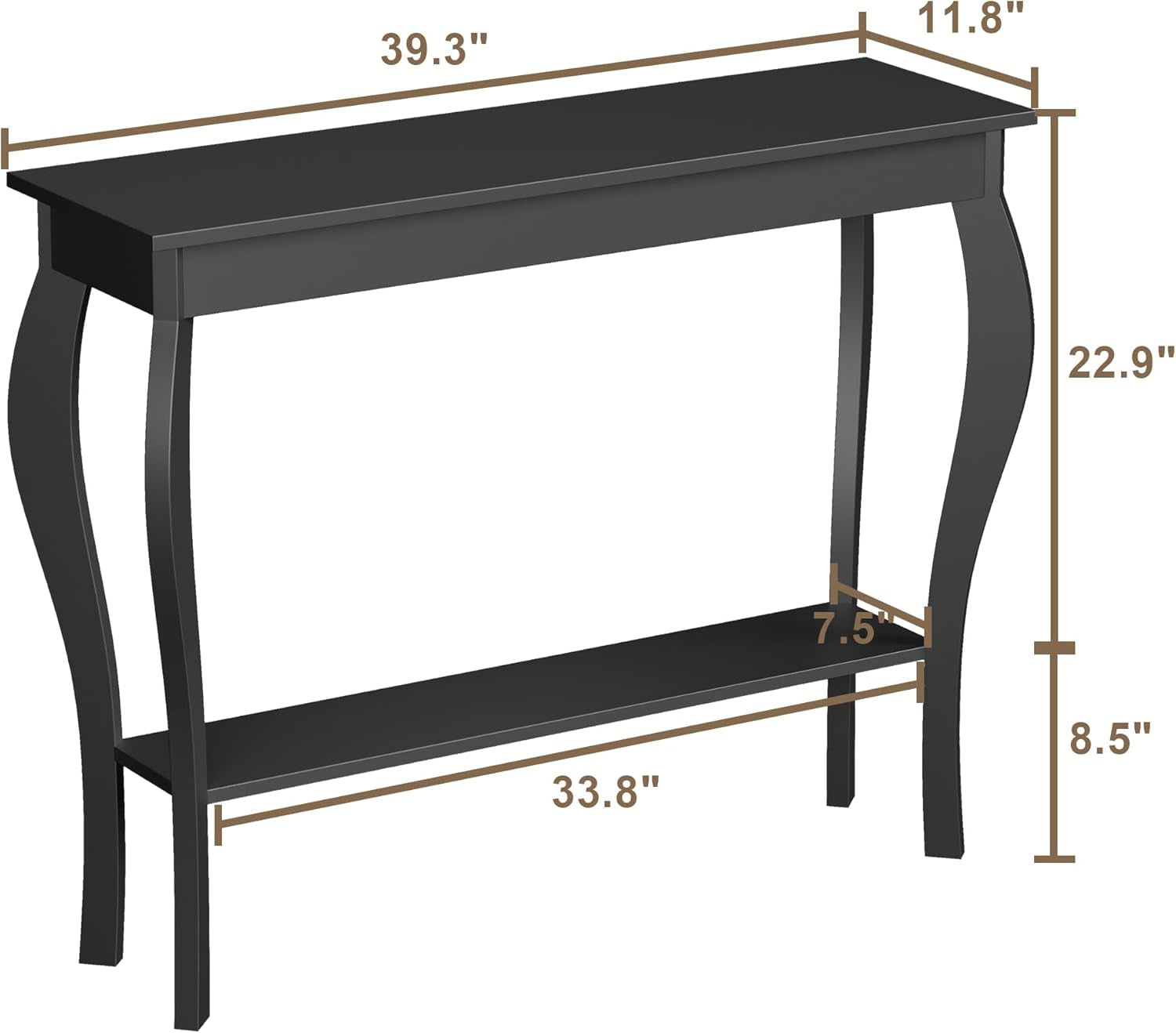 Narrow Console Table, Chic Accent Sofa Table, Entryway Table, 39.3 Inch, Black | Console Table with Curved Legs, Chic Accent Sofa Table with Shelves for Entryway, Living Room, Hallway