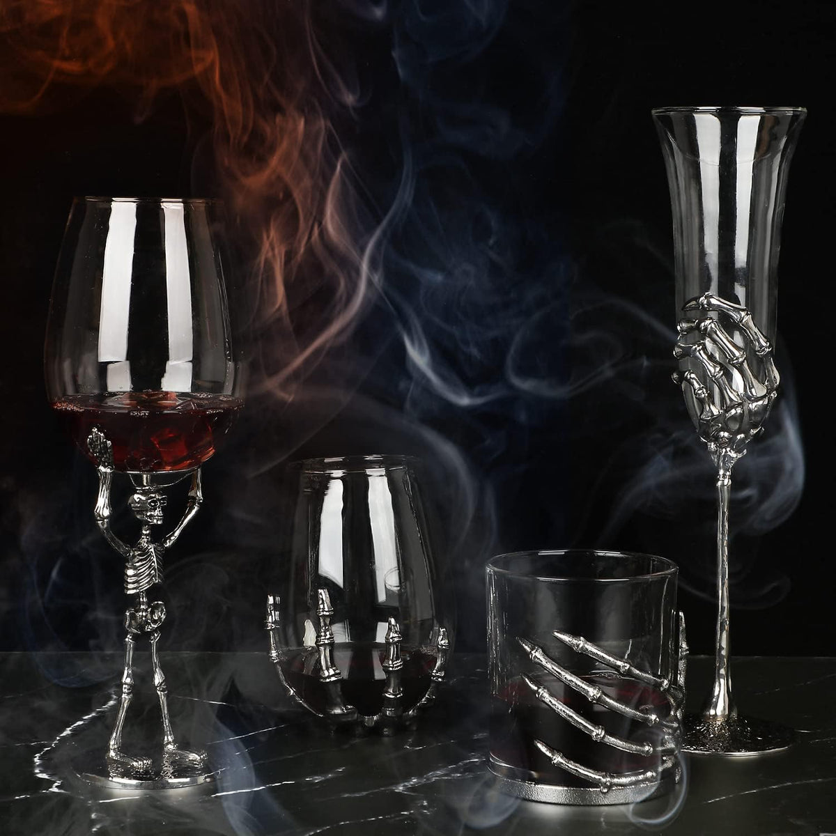 Halloween Skull Wine Glass, Skeleton Ghost Hand Wine Glass, Halloween Drinking Glasses, Skeleton Hand Goblet, Hotel Family Halloween Party Favors for Adults (A)