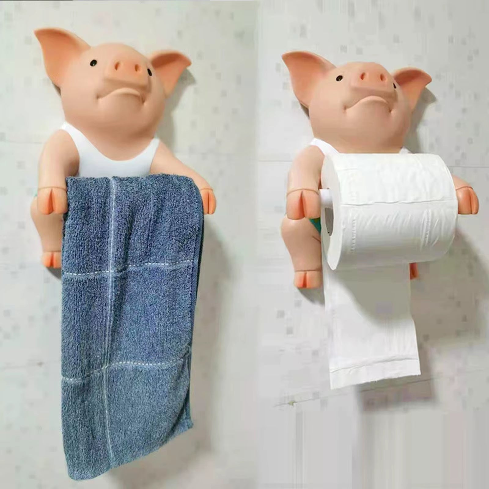 Pig Funny Toilet Paper Holder Towel Holder Wall Mounted Animal Figurine Toilet Roll Organizer Roll Dispenser for Kitchen Home