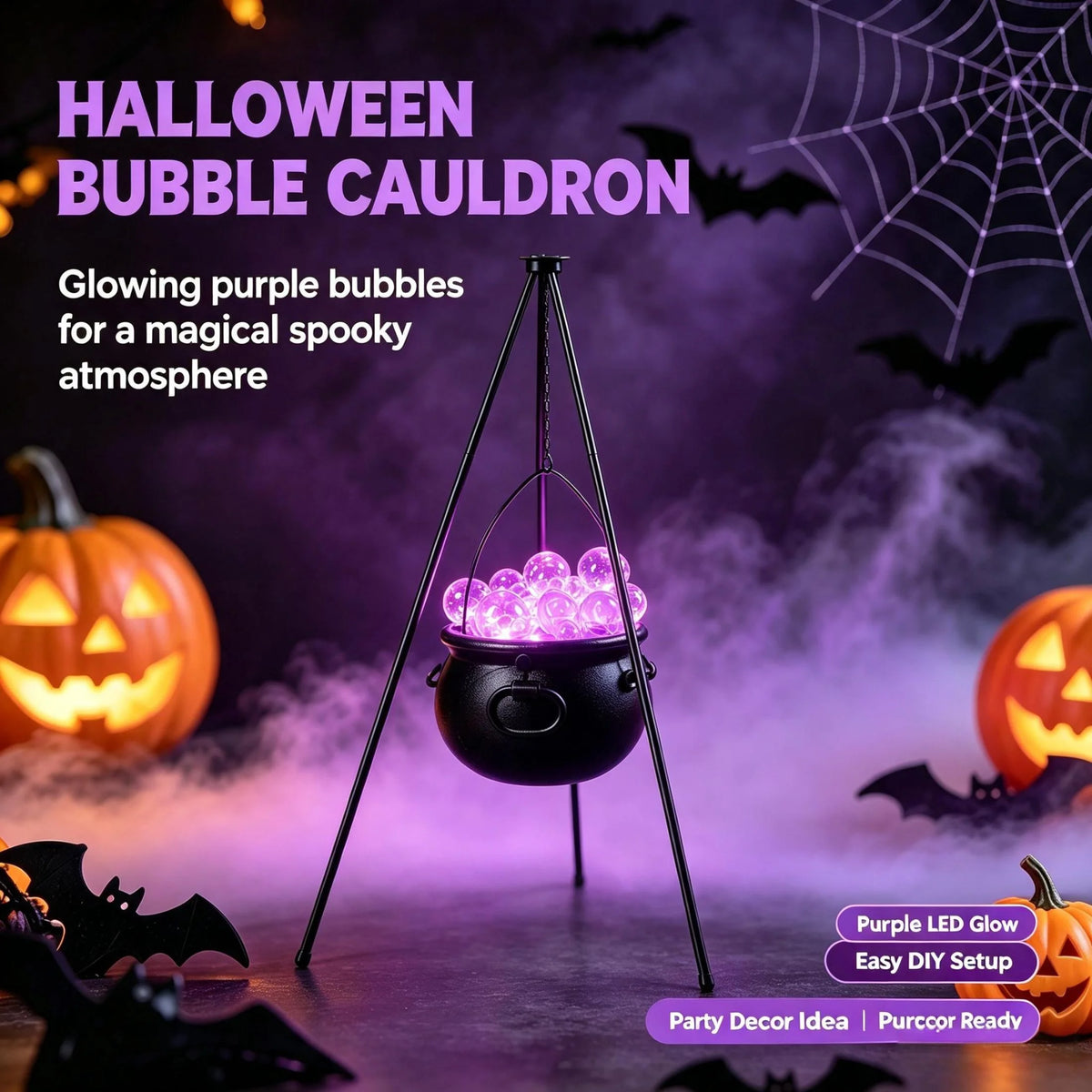 Muecwrye Halloween Decorations Outdoor, Halloween Clearance! Halloween Witches Cauldron on Tripod with Lights, DIY Bubbling Cauldron Set Decor for Home Porch Outside, Halloween Party Supplies