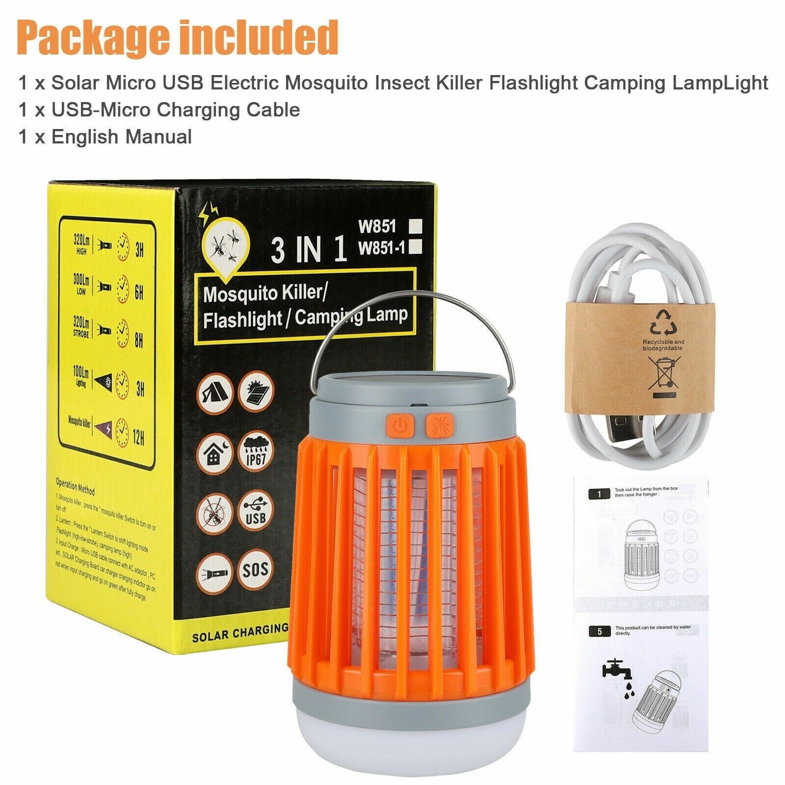 Solar USB Mosquito Killer Light    Electronic Insect Zapper and Lamp